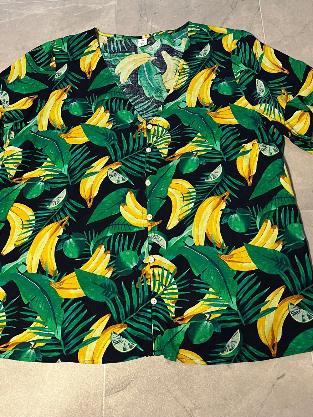 Old Navy Blouse Tropical Banana & Leaf Short-Sleeve size XL Green casual